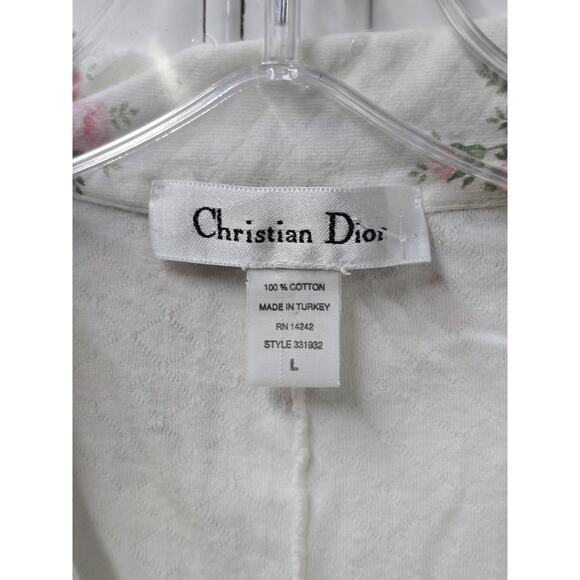 Christian Dior Robe Large Cotton Floral Cream Pink Full Length House Robe Vtg - Picture 4 of 6